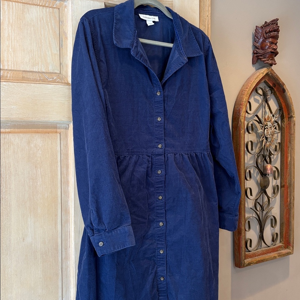 Coldwater Creek Blue Long Sleeve Cotton Corduroy Dress Size 18W